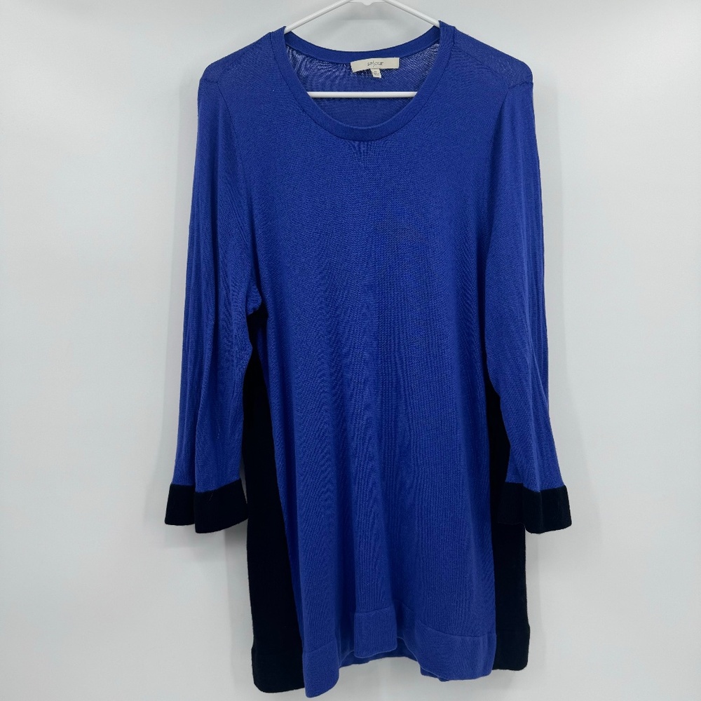 Sejour Top Women 1X Blue Black Knit Long Sleeve Round Neck Sweater Office Casual
